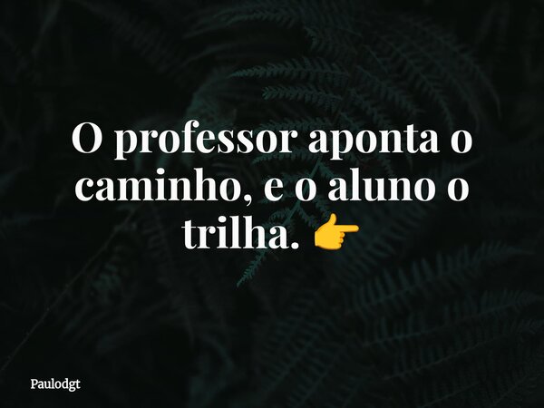 O professor aponta o caminho, e o aluno o trilha. 👉... Frase de Paulodgt.