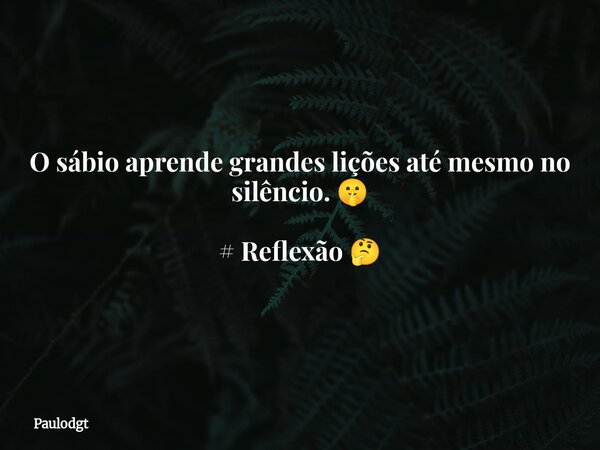 O sábio aprende grandes lições até mesmo no silêncio. 🤫 # Reflexão 🤔... Frase de Paulodgt.