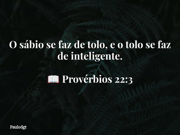 O sábio se faz de tolo, e o tolo se faz de inteligente. 📖 Provérbios 22:3... Frase de Paulodgt.