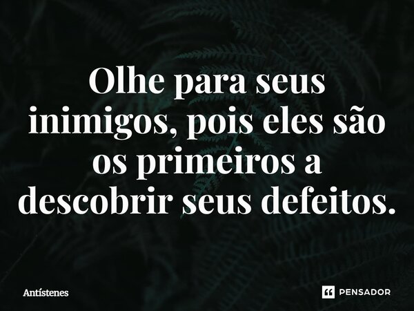 Olhe para seus inimigos, pois eles são os primeiros a descobrir seus defeitos.... Frase de Antístenes.