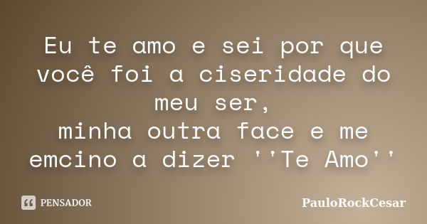 Eu te amo e sei por que você foi a ciseridade do meu ser, minha outra face e me emcino a dizer ''Te Amo''... Frase de PauloRockCesar.