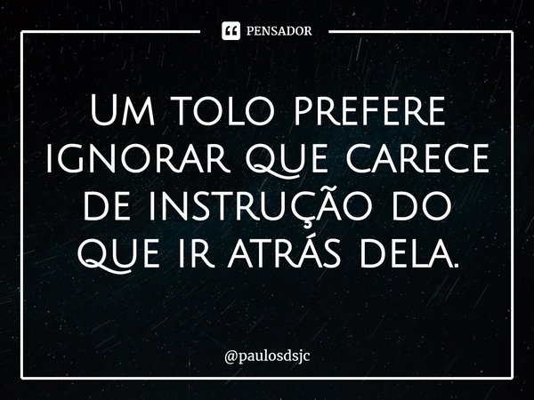 ⁠Um tolo prefere ignorar que carece de instrução do que ir atrás dela.... Frase de paulosdsjc.