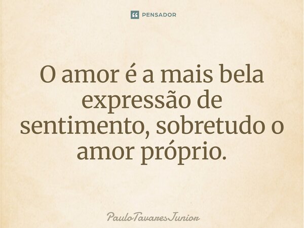 ⁠O amor é a mais bela expressão de sentimento, sobretudo o amor próprio.... Frase de PauloTavaresJunior.