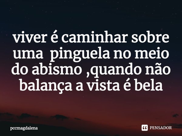 ⁠viver é caminhar sobre uma pinguela no meio do abismo ,quando não balança a vista é bela... Frase de pccmagdalena.