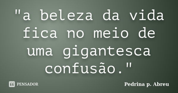 "a beleza da vida fica no meio de uma gigantesca confusão."... Frase de Pedrina p. Abreu.