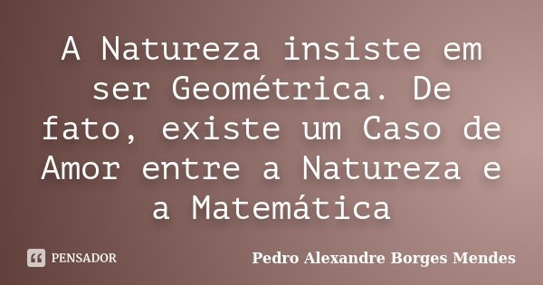 A Natureza insiste em ser Geométrica. De fato, existe um Caso de Amor entre a Natureza e a Matemática... Frase de Pedro Alexandre Borges Mendes.