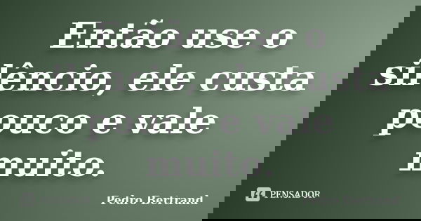 Então use o silêncio, ele custa pouco e vale muito.... Frase de Pedro Bertrand.