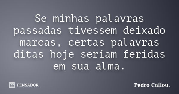 Se minhas palavras passadas tivessem deixado marcas, certas palavras ditas hoje seriam feridas em sua alma.... Frase de Pedro Callou..