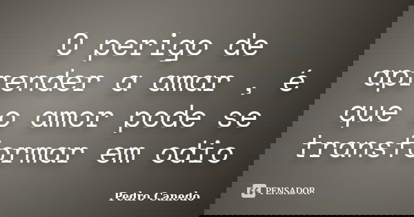 O perigo de aprender a amar , é que o amor pode se transformar em odio... Frase de Pedro Canedo.