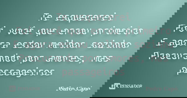 Te esquecerei Foi você que errou primeiro E agora estou melhor sozinho Procurando por amores, mas passageiros... Frase de Pedro Capó.