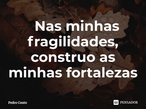 ⁠ Nas minhas fragilidades, construo as minhas fortalezas... Frase de Pedro Couto.