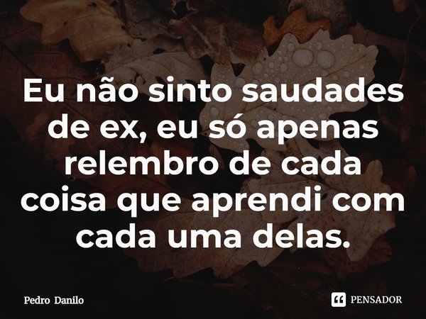 ⁠Eu não sinto saudades de ex, eu só apenas relembro de cada coisa que aprendi com cada uma delas.... Frase de Pedro Danilo.