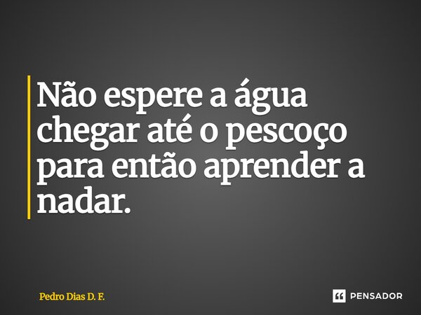 Não espere a água chegar até o pescoço para então aprender a nadar.... Frase de Pedro Dias D. F..
