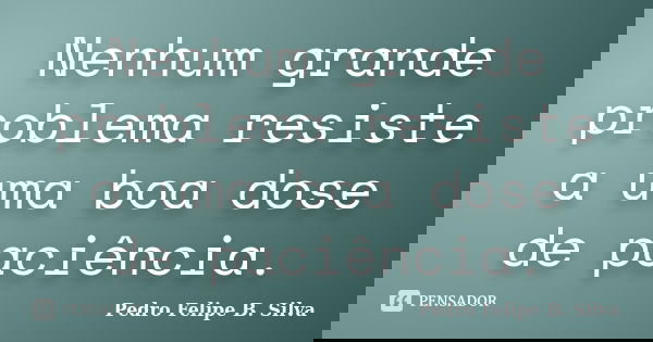Nenhum grande problema resiste a uma boa dose de paciência.... Frase de Pedro Felipe B. Silva..