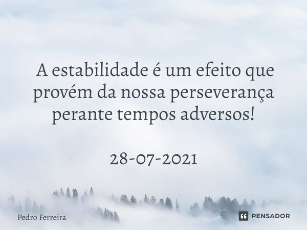 ⁠ A estabilidade é um efeito que provém da nossa perseverança perante tempos adversos! 28-07-2021... Frase de Pedro ferreira.