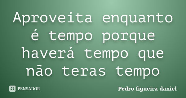 Aproveita enquanto é tempo porque haverá tempo que não teras tempo... Frase de Pedro figueira daniel.