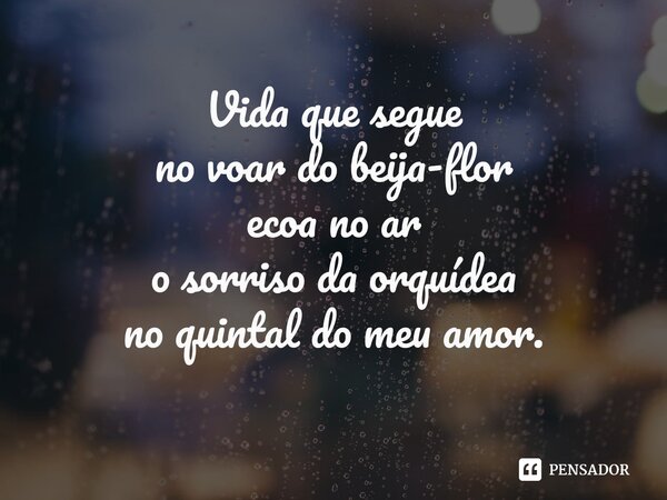 ⁠Vida que segue no voar do beija-flor ecoa no ar o sorriso da orquídea no quintal do meu amor.... Frase de Pedro Gonçalves - Pedro Poeta.