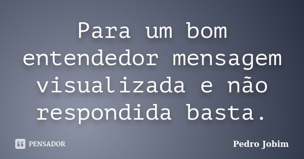 Para um bom entendedor mensagem visualizada e não respondida basta.... Frase de Pedro Jobim.