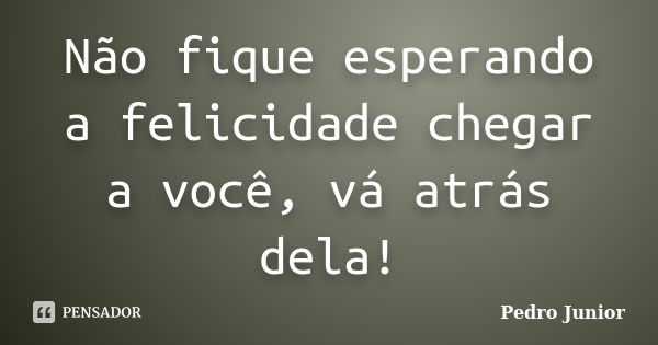 Não fique esperando a felicidade chegar a você, vá atrás dela!... Frase de Pedro Junior.