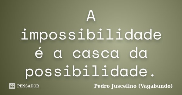 A impossibilidade é a casca da possibilidade.... Frase de Pedro Juscelino (Vagabundo).