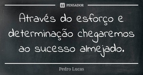 Através do esforço e determinação chegaremos ao sucesso almejado.... Frase de Pedro Lucas.