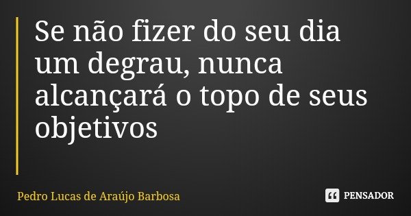 Se não fizer do seu dia um degrau, nunca alcançará o topo de seus objetivos... Frase de Pedro Lucas de Araújo Barbosa.