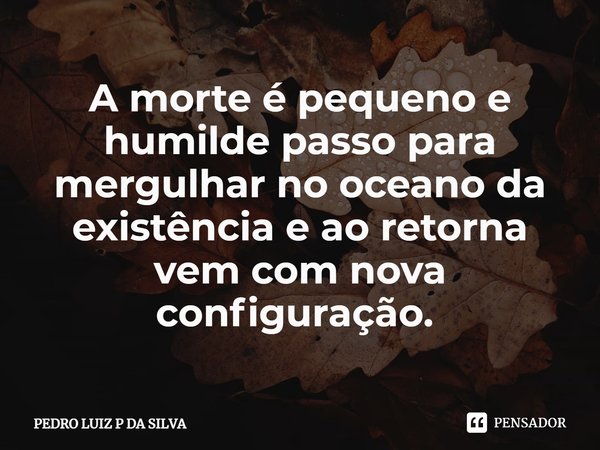 A morte é pequeno e humilde passo para mergulhar no oceano da existência e ao retorna vem com nova configuração. ⁠... Frase de PEDRO LUIZ P DA SILVA.