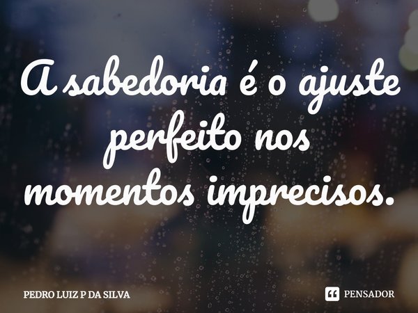 A sabedoria é o ajuste perfeito nos momentos imprecisos.⁠... Frase de PEDRO LUIZ P DA SILVA.