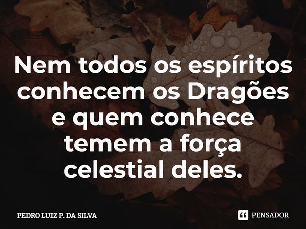 Nem todos os espíritos conhecem os Dragões⁠ e quem conhece temem a força celestial deles.... Frase de Pedro Luiz P. DA SILVA.