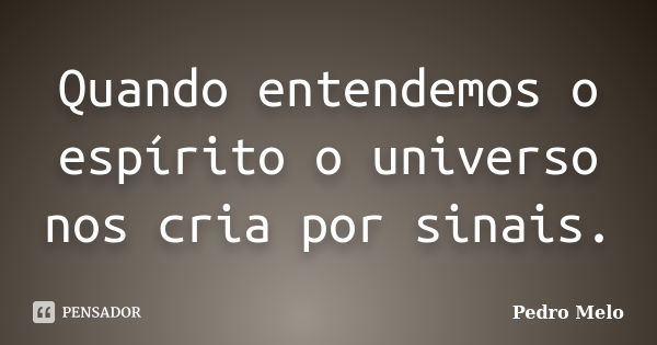 Quando entendemos o espírito o universo nos cria por sinais.... Frase de Pedro Melo.