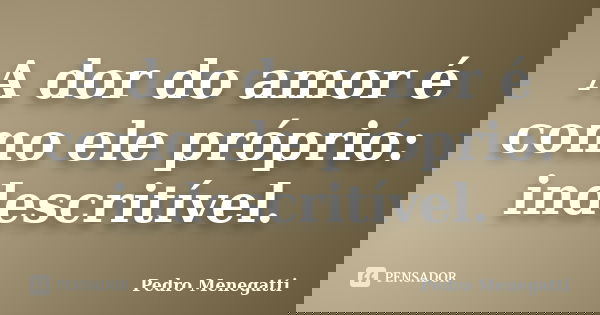 A dor do amor é como ele próprio: indescritível.... Frase de Pedro Menegatti.