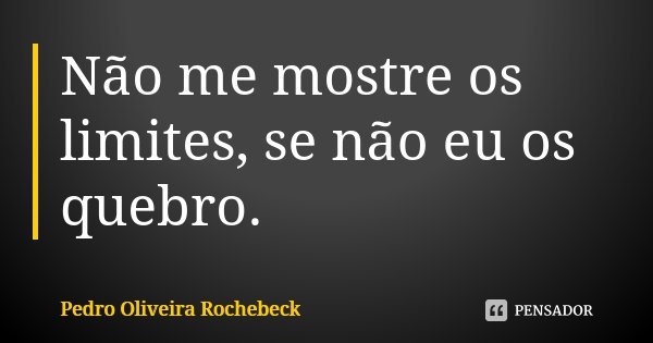 Não me mostre os limites, se não eu os quebro.... Frase de Pedro Oliveira Rochebeck.