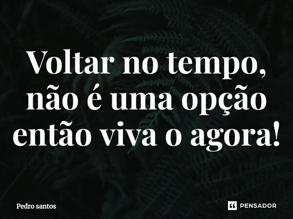 ⁠Voltar no tempo, não é uma opção então viva o agora!... Frase de Pedro Santos.