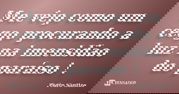 Me vejo como um cego procurando a luz na imensidão do paraíso !... Frase de Pedro Santtos.