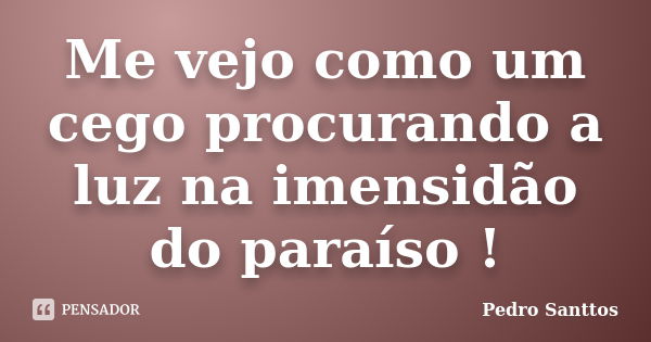 Me vejo como um cego procurando a luz na imensidão do paraíso !... Frase de Pedro Santtos.