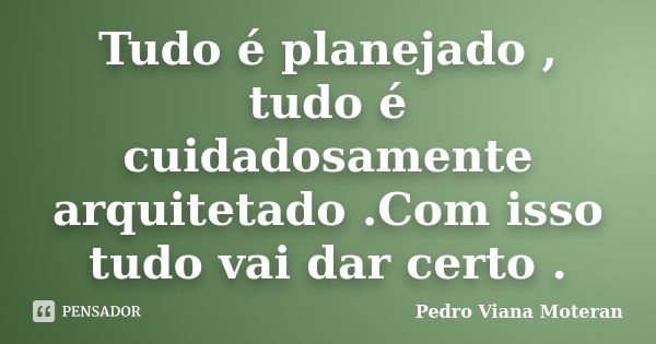 Tudo é planejado , tudo é cuidadosamente arquitetado .Com isso tudo vai dar certo .... Frase de Pedro Viana Moteran.