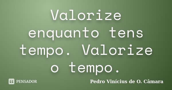 Valorize enquanto tens tempo. Valorize o tempo.... Frase de Pedro Vinícius de O. Câmara.