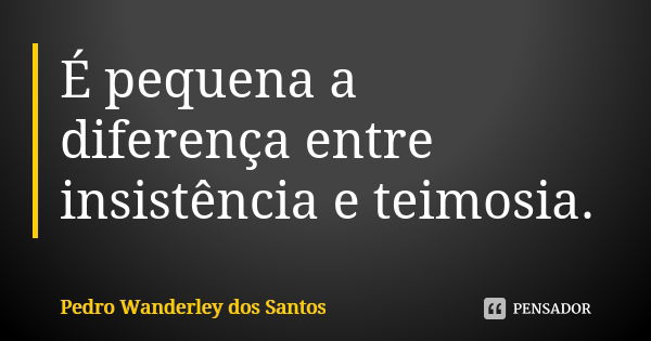 É pequena a diferença entre insistência e teimosia.... Frase de Pedro Wanderley dos Santos.