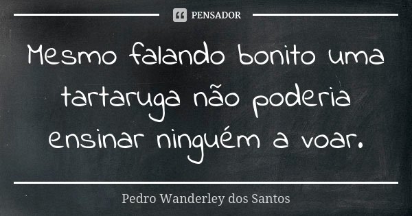Mesmo falando bonito uma tartaruga não poderia ensinar ninguém a voar.... Frase de Pedro Wanderley dos Santos.