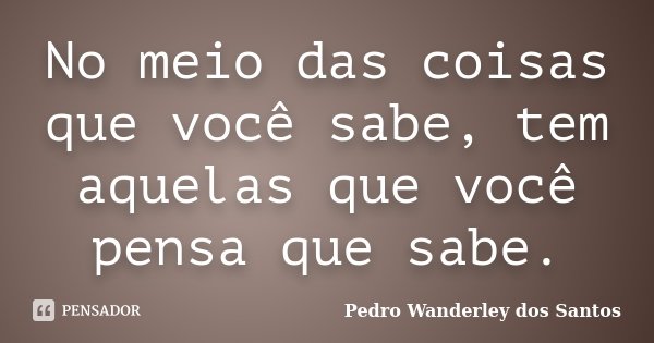 No meio das coisas que você sabe, tem aquelas que você pensa que sabe.... Frase de Pedro Wanderley dos Santos.