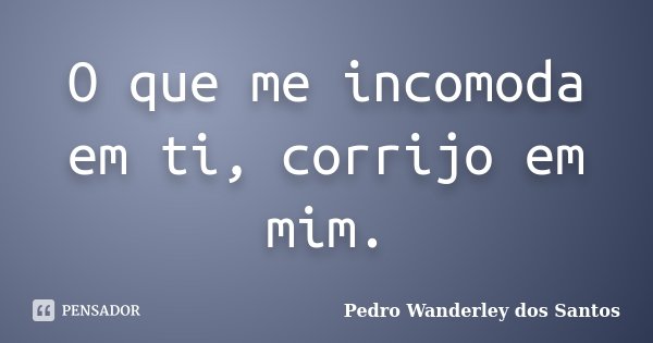 O que me incomoda em ti, corrijo em mim.... Frase de Pedro Wanderley dos Santos.