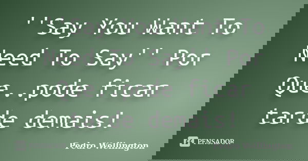 ''Say You Want To Need To Say'' Por Que..pode ficar tarde demais!... Frase de Pedro Wellington.