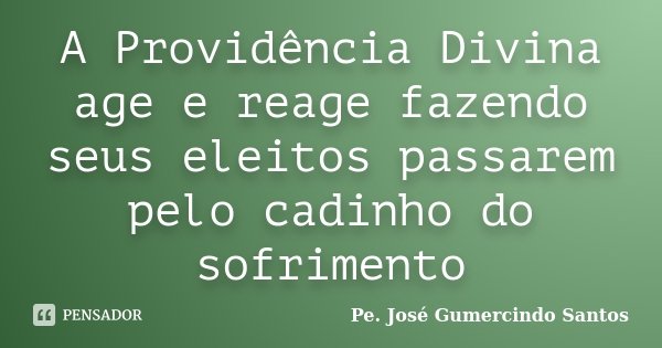 A Providência Divina age e reage fazendo seus eleitos passarem pelo cadinho do sofrimento... Frase de Pe. José Gumercindo Santos.