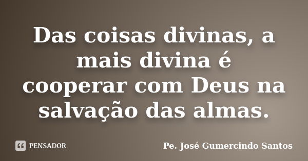 Das coisas divinas, a mais divina é cooperar com Deus na salvação das almas.... Frase de Pe. José Gumercindo Santos.