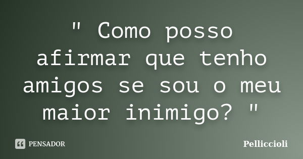 " Como posso afirmar que tenho amigos se sou o meu maior inimigo? "... Frase de Pelliccioli.