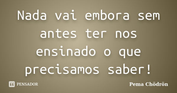 Nada vai embora sem antes ter nos ensinado o que precisamos saber!... Frase de Pema Chodron.