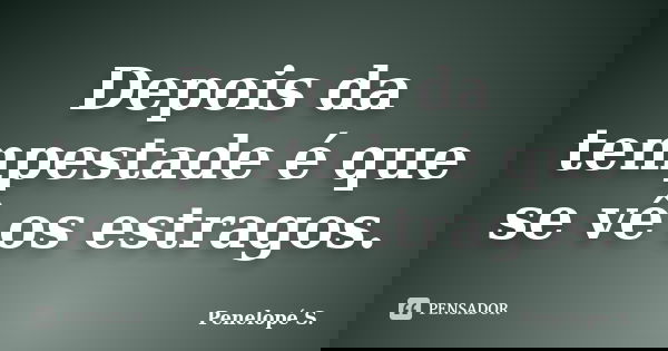 Depois da tempestade é que se vê os estragos.... Frase de Penelopé S..