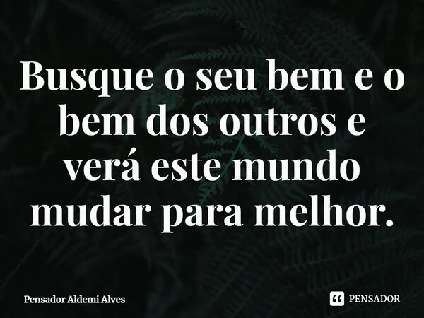 ⁠Busque o seu bem e o bem dos outros e verá este mundo mudar para melhor.... Frase de Pensador Aldemi Alves.
