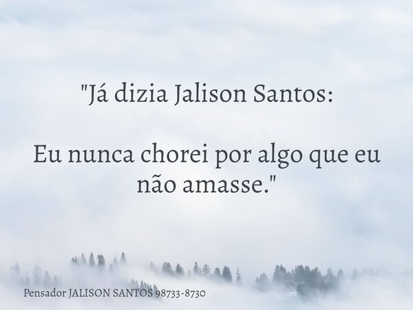"Já dizia Jalison Santos: Eu nunca chorei por algo que eu não amasse."... Frase de Pensador JALISON SANTOS 98733-8730.