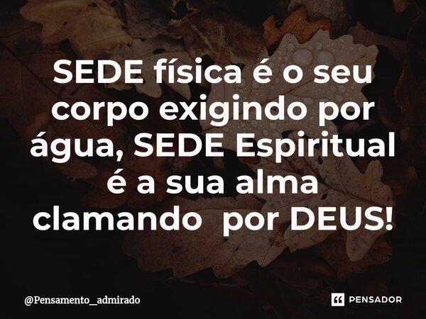 SEDE física é o seu corpo ⁠exigindo por água, SEDE Espiritual é a sua alma clamando por DEUS!... Frase de Pensamento_admirado.